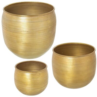 SET 3 MACETEROS ALUMINIO TALLADO DORADO _°23X18+°29X25+°35X33CM LL74201