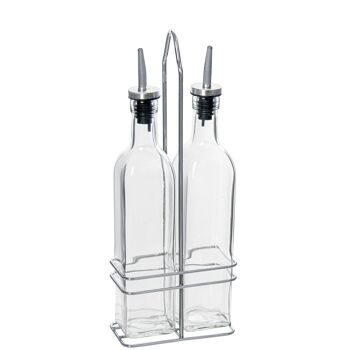 ENSEMBLE DE 2 VINAIGRES CRISTAL 250ML AVEC SUPPORT EN ACIER INOXYDABLE. _12X6,5X30CM LL82493 2