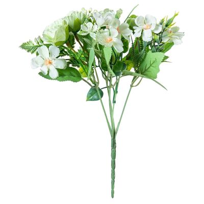 WEISSER/GRÜNLICHER POLYESTER-BLUMENSTRAUß _27CM LL27475