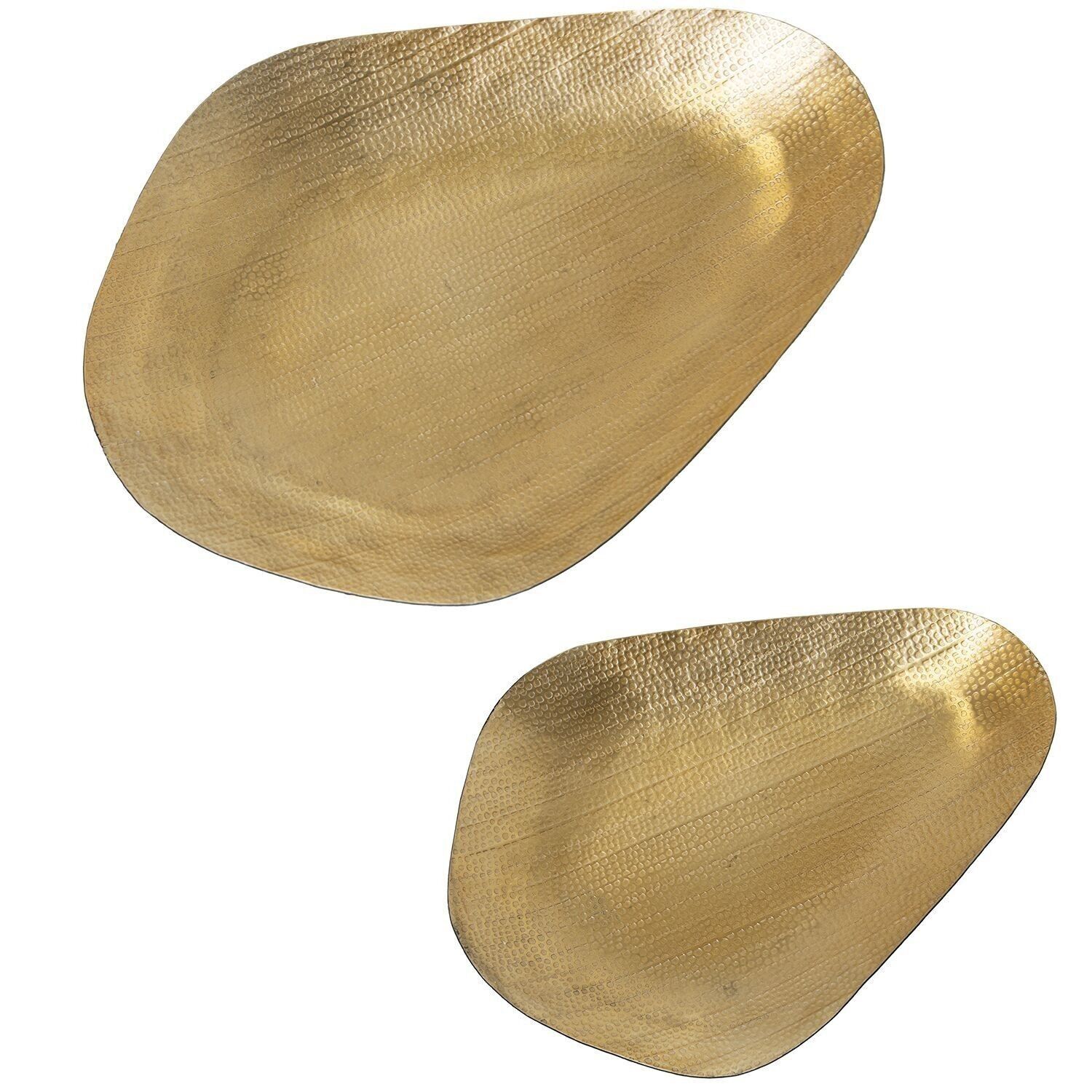 SET 2 GOLDEN GESCHNITZTE ALUMINIUMTABLETTS _31X23X2,5+43X32X4CM LL74186