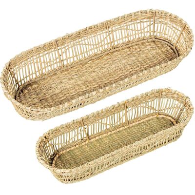 SET 2 SEA GRASS TRAYS _43X17X7+36X16X6CM LL34815