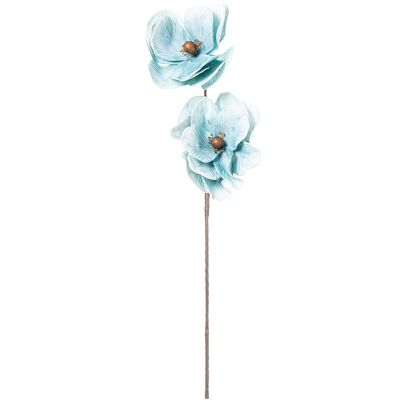 BRANCH WITH 2 BLUE POLYESTER FLOWERS _80CM LL27451