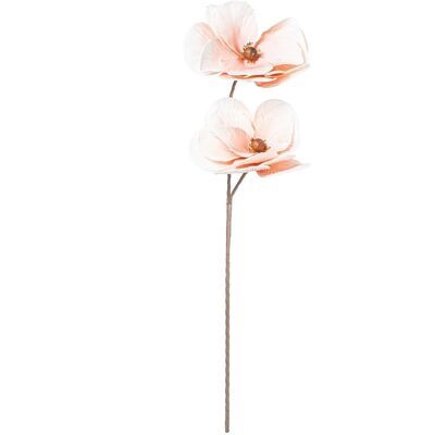 BRANCHE AVEC 2 FLEURS ROSE POLYESTER _80CM LL27450