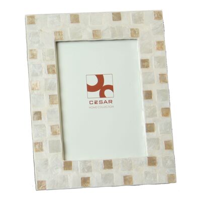 PORTE PHOTO NACRE 15X20CM CARRE NATUREL/TAN _EXT:22X27.5X1CM LL37360