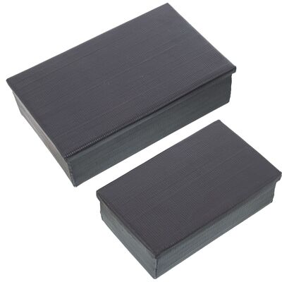 SET 2 BLACK CARVED ALUMINUM BOXES _22.5X14X7+28X18X8CM LL74196