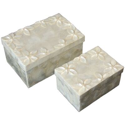 SET 2 RECT BOXES MOTHER OF PEARL FLOWERSNATURAL RELIEF _21X14X10+16X11X8CM LL37341