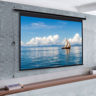 Livingandhome Pantalla de proyector desplegable manual de 92 pulgadas 4:3 montada en la pared