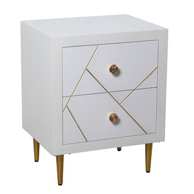 WOODEN NIGHT TABLE WITH 2 WHITE DRAWERS, GOLD METAL LEGS _50X40X63CM LL71990