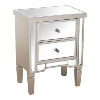WOOD/MIRROR NIGHT TABLE WITH 2 CHAMPAGNE DRAWERS 49X33X62CM LL48926