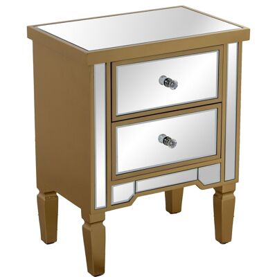 COMODINO LEGNO/SPECCHIO CON 2 CASSETTI DORATO _49X33X62CM LL71965