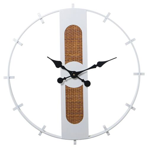 RELOJ PARED METAL BLANCO C/BASE MIMBRE/MADERA _°64X4,5CM, PILA:1XAA NO INCLU LL71963