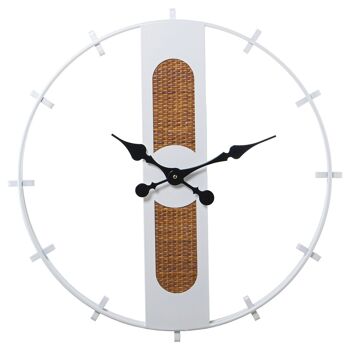 HORLOGE MURALE MÉTAL BLANC AVEC BASE OSIER/BOIS _°64X4.5CM, BATTERIE : 1XAA NON INCLUSE LL71963 1