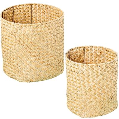 SET 2 PANIERS EN HERBE MARINE _°28X27+°23X25CM LL34789