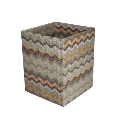 Waste paper basket square pattern zigzag brown rubbish bin faux leather