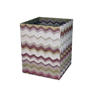 Waste paper basket square pattern zigzag pink trash can faux leather