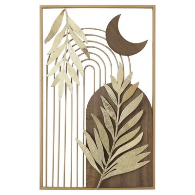 Wandgerät aus Metall/Holz, goldene Blätter, 35 x 56 x 2,5 cm, LL24361