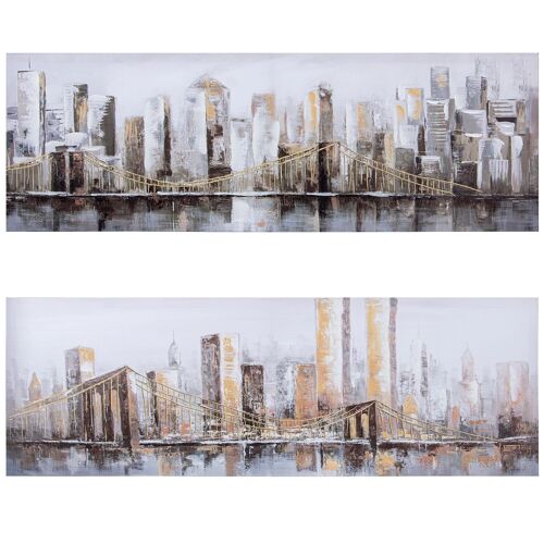 CUADRO LIENZO 120X40CM 40% PINTADO MANO PAISAJE URBANO SURTI _120X40X3CM LL69235