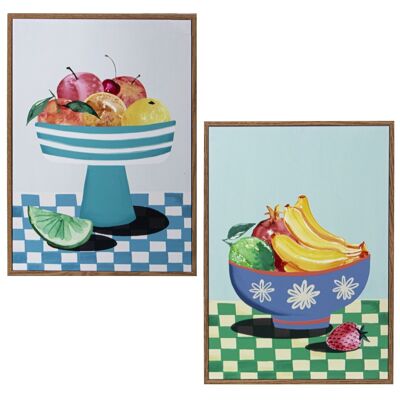 QUADRO SU TELA 24X34CM NATURA MORTA FRUTTA CON CORNICE IN LEGNO NATURALE _24X34X2CM LL69196