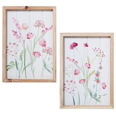 CANVAS PICTURE 24X34CM FLOWERS WITH ASSORTED NATURAL WOOD FRAME _24X34X1.8CM LL69188