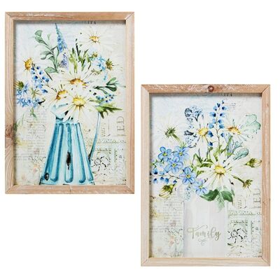 CANVAS PICTURE 24X34CM FLOWERS W/ ASSORTED NATURAL WOOD FRAME _24X34X1.8CM LL69189