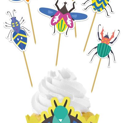 Set de decoración para cupcakes - Buzzing Bugs - 12 piezas