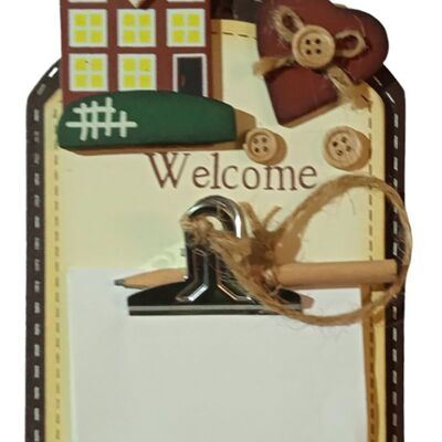 BASE PARA COLGAR DE MADERA CON CUADERNO Y LÁPIZ "HOME" DIMENSIÓN: 12x20cm LL-607