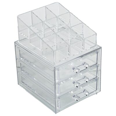 ACRYL-ORGANISATOR FÜR KOSMETIK MIT 3 SCHUBLADEN _12X13,5X17CM HOCH.SCHUBLADE:10, LL86976