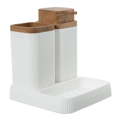 ENSEMBLE SALLE DE BAIN DISTRIBUTEUR+TASSE+PORTE SAVON ACRYLIQUE BLANC _15X16X15CM (L'ENSEMBLE) LL86280