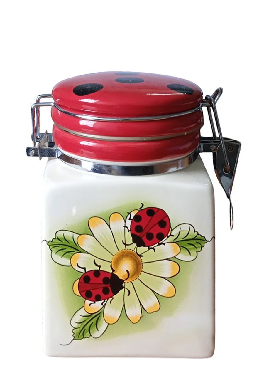 CERAMIC CONTAINER "LADYBUGS" FOR COFFEE OR SUGAR WITH AIRTIGHT LID DIMENSION: 10x9x13cm SP-103A