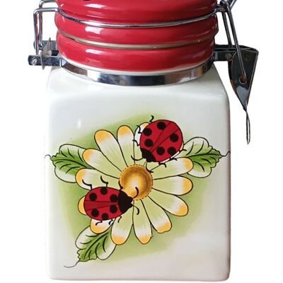 CERAMIC CONTAINER "LADYBUGS" FOR COFFEE OR SUGAR WITH AIRTIGHT LID DIMENSION: 10x9x13cm SP-103A