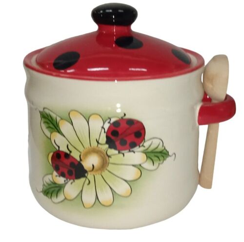 "LADYBUGS" CERAMIC SWEET POT  WITH LID AND SPOON  DIMENSION: 11x13cm SP-104A