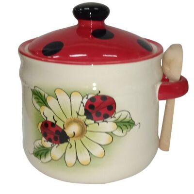 "LADYBUGS" CERAMIC SWEET POT  WITH LID AND SPOON  DIMENSION: 11x13cm SP-104A