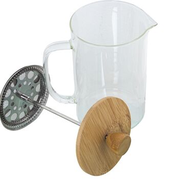 Cafetière à piston en verre 800ML, couvercle en bambou, presse en acier inoxydable _ 10x15x19cm, verre borosilique LL80156 2