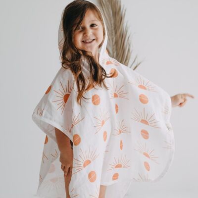 Serviette de bain de plage pour bébé Poncho à capuche en mousseline - Soleil