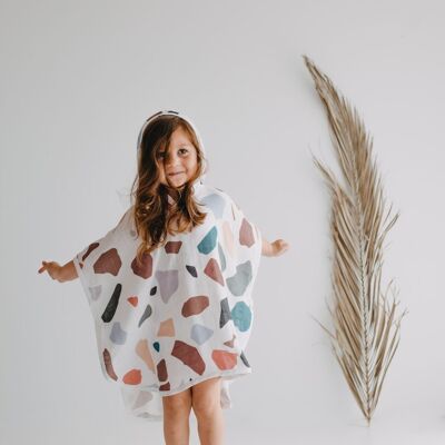 Baby Beach Bath Towel Muslin Hooded Poncho - Terrazzo