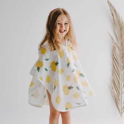 Serviette de bain de plage pour bébé Poncho à capuche en mousseline - Citron