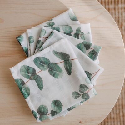 Chiffons à rots carrés en mousseline pour bébé - Lot de 3 - Feuilles d'Eucalyptus