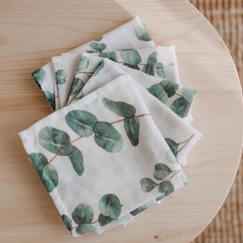 Chiffons à rots carrés en mousseline pour bébé - Lot de 3 - Feuilles d'Eucalyptus 1