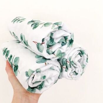 Chiffons à rots carrés en mousseline pour bébé - Lot de 3 - Feuilles d'Eucalyptus 3