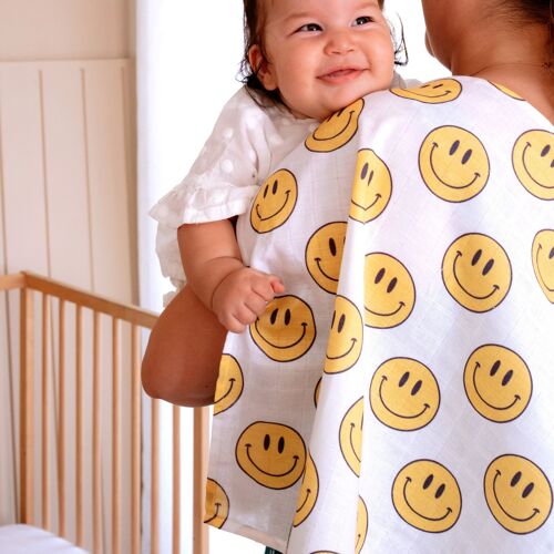 Muslin Square Baby Burp Cloth - Set of 3 - Smiley