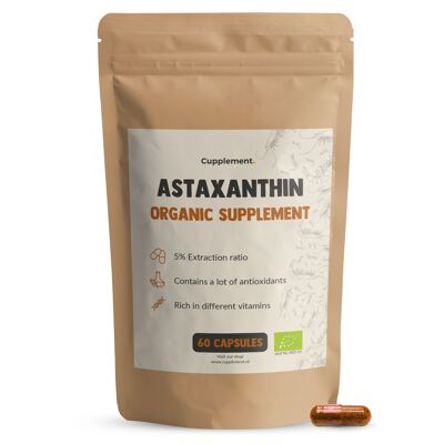 Cupplement - Astaxantina 60 Capsule - Biologico - 160 mg per capsula - Estratto 5% - Senza compresse, 12 mg, 6 mg o polvere - Integratore - Superfood - Astaxantina - Astaxantina