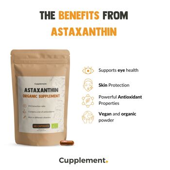 Cupplement - Astaxanthine 60 Capsules - Biologique - 160 mg par capsule - 5% d'extrait - Pas de comprimés, 12 mg, 6 mg ou poudre - Supplément - Superaliment - Astaxanthine - Astaxanthine 3
