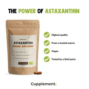 Cupplement - Astaxanthine 60 Capsules - Biologique - 160 mg par capsule - 5% d'extrait - Pas de comprimés, 12 mg, 6 mg ou poudre - Supplément - Superaliment - Astaxanthine - Astaxanthine 4