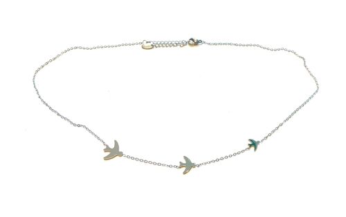Necklace birds stainless steel silver