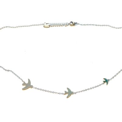 Collier oiseaux acier inoxydable argent