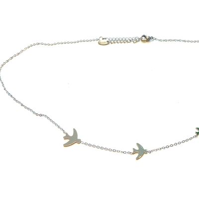 Necklace birds stainless steel silver