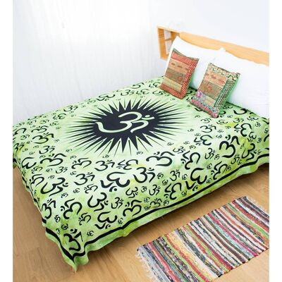 Green bed cover with Om symbol print