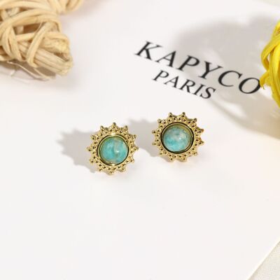 Sun stud earrings with amazonite in gold-plated steel - BO100217OR-BL
