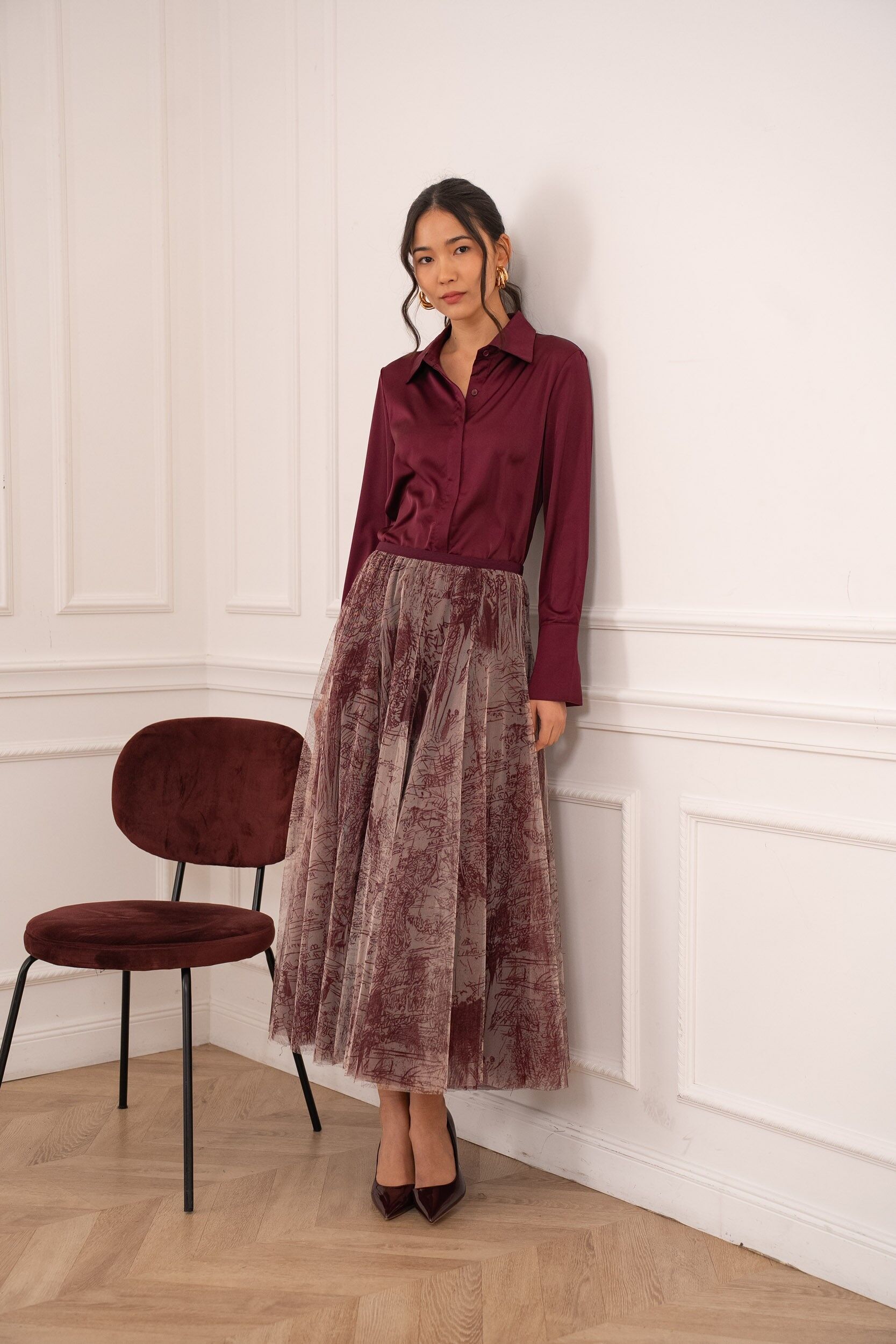 Ambre skirt in toile de Jouy printed tulle - CK08202-1