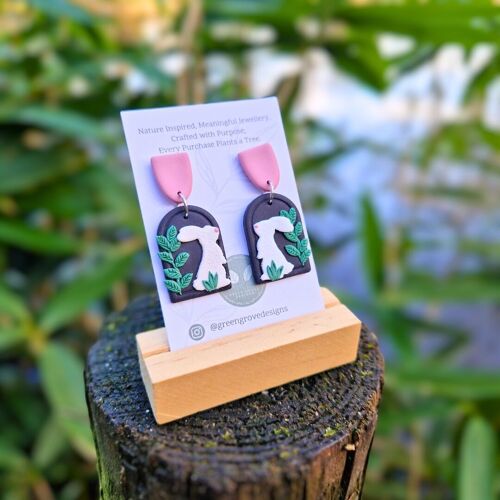 Spring Easter Bunny Polymer Clay Statement Drop Studs